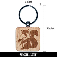 Squirrel Holding Acorn Engraved Wood Square Keychain Tag Charm