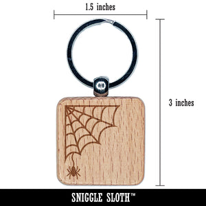 Web Corner With Spider Halloween Engraved Wood Square Keychain Tag Charm