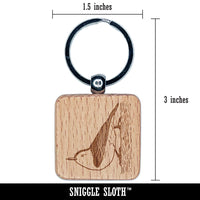 Active White-Breasted Nuthatch Engraved Wood Square Keychain Tag Charm