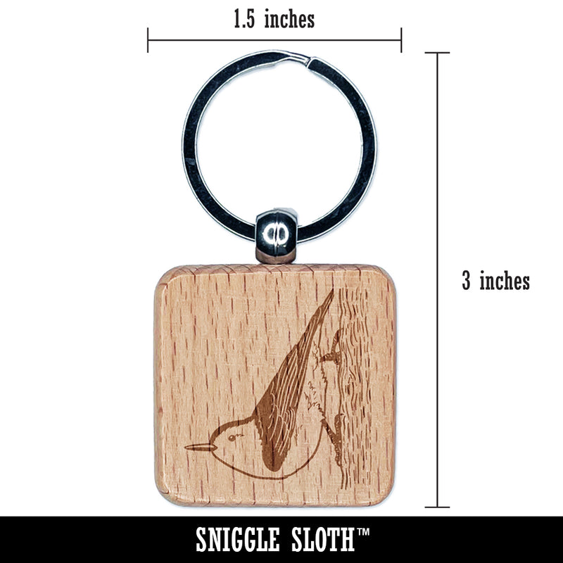 Active White-Breasted Nuthatch Engraved Wood Square Keychain Tag Charm