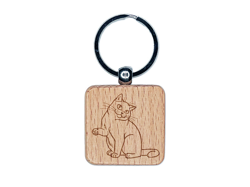 Affectionate British Shorthair Engraved Wood Square Keychain Tag Charm