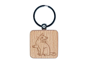 Affectionate British Shorthair Engraved Wood Square Keychain Tag Charm