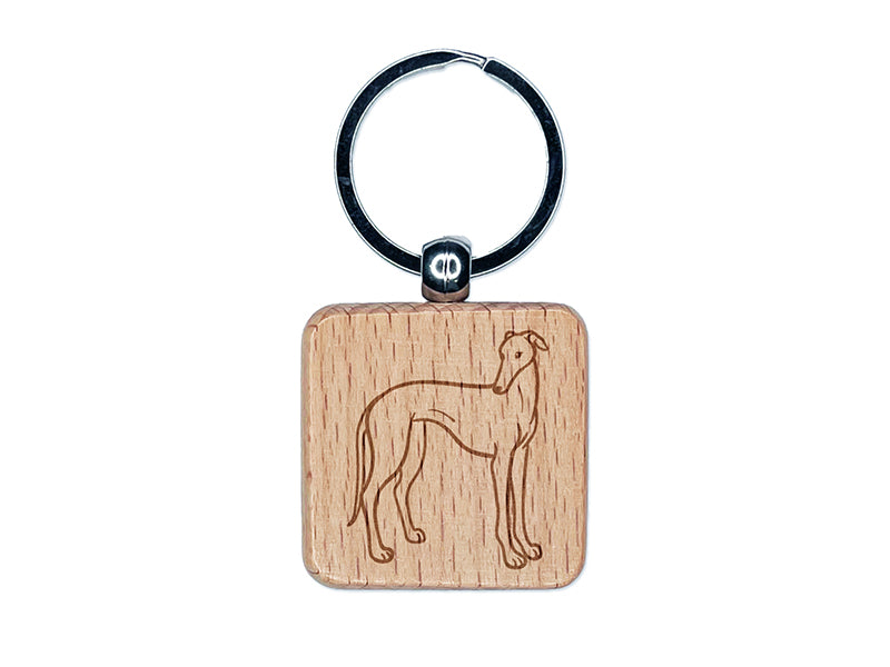 Affectionate Greyhound Pet Dog Engraved Wood Square Keychain Tag Charm