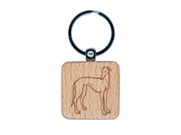 Affectionate Greyhound Pet Dog Engraved Wood Square Keychain Tag Charm