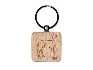 Affectionate Greyhound Pet Dog Engraved Wood Square Keychain Tag Charm