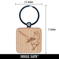 Alert Mockingbird Bird Engraved Wood Square Keychain Tag Charm