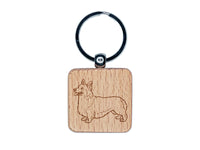 Alert Pembroke Welsh Corgi Pet Dog Engraved Wood Square Keychain Tag Charm