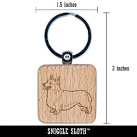 Alert Pembroke Welsh Corgi Pet Dog Engraved Wood Square Keychain Tag Charm