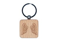 Angel Bird Wings Engraved Wood Square Keychain Tag Charm