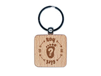 Baby Gender Reveal Boy or Girl Pregnant Engraved Wood Square Keychain Tag Charm