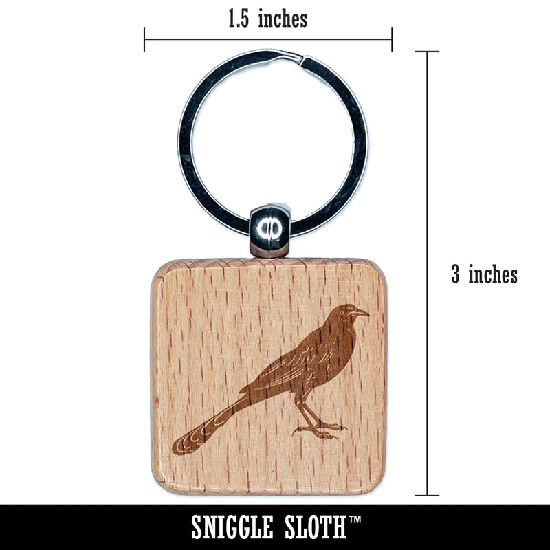 Brash Great-Tailed Grackle Black Bird Engraved Wood Square Keychain Tag Charm