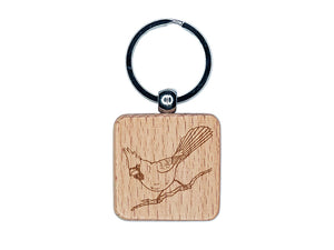 Captivating Northern Cardinal Bird Engraved Wood Square Keychain Tag Charm