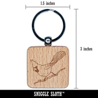 Captivating Northern Cardinal Bird Engraved Wood Square Keychain Tag Charm