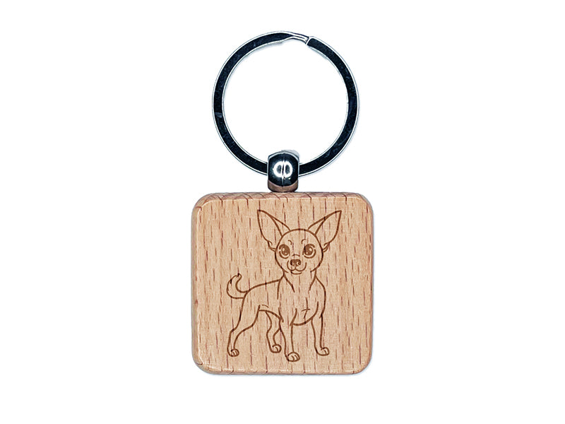Charming Chihuahua Pet Dog Engraved Wood Square Keychain Tag Charm