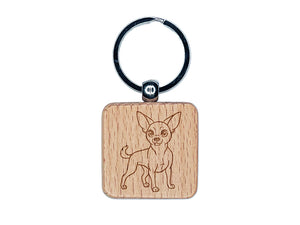 Charming Chihuahua Pet Dog Engraved Wood Square Keychain Tag Charm