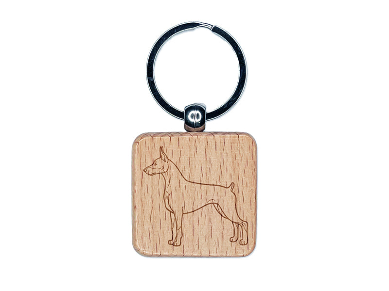 Courageous Doberman Pinscher Pet Dog Engraved Wood Square Keychain Tag Charm