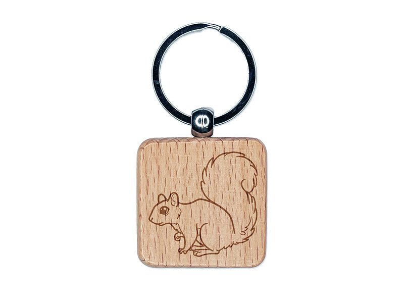 Curious Tree Squirrel Engraved Wood Square Keychain Tag Charm