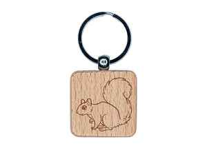 Curious Tree Squirrel Engraved Wood Square Keychain Tag Charm