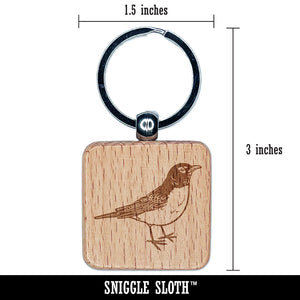 Delightful American Robin Bird Engraved Wood Square Keychain Tag Charm