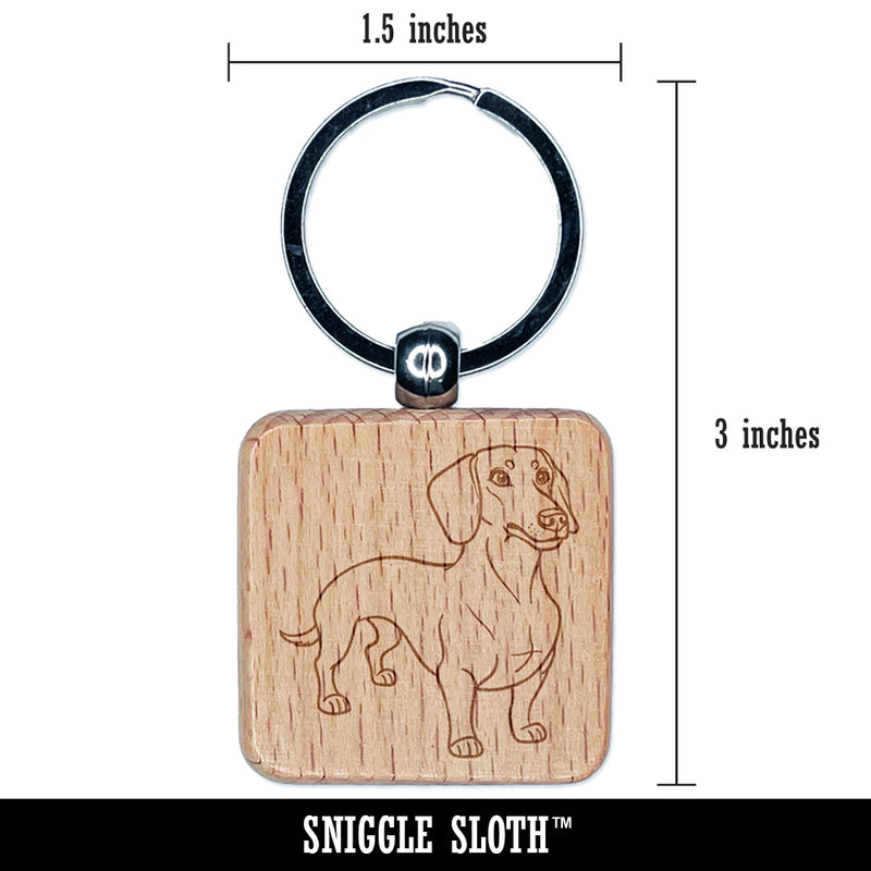 Devoted Dachshund Wiener Pet Dog Engraved Wood Square Keychain Tag Charm