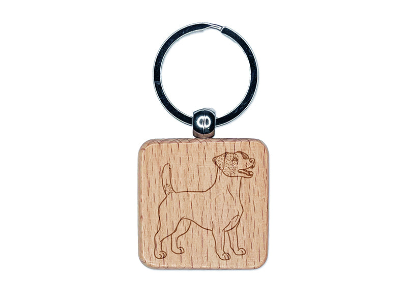 Energetic Jack Russell Terrier Pet Dog Engraved Wood Square Keychain Tag Charm
