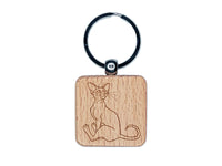 Enthusiastic Oriental Shorthair Cat Engraved Wood Square Keychain Tag Charm