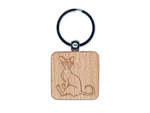 Enthusiastic Oriental Shorthair Cat Engraved Wood Square Keychain Tag Charm