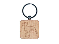 Friendly American Pit Bull Terrier Pet Dog Engraved Wood Square Keychain Tag Charm