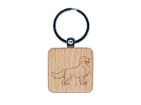 Friendly Golden Retriever Pet Dog Engraved Wood Square Keychain Tag Charm