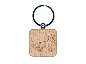 Friendly Golden Retriever Pet Dog Engraved Wood Square Keychain Tag Charm