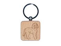 Friendly Labradoodle Pet Dog Engraved Wood Square Keychain Tag Charm
