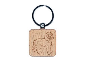 Friendly Labradoodle Pet Dog Engraved Wood Square Keychain Tag Charm
