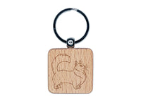 Fun-Loving Munchkin Cat Engraved Wood Square Keychain Tag Charm