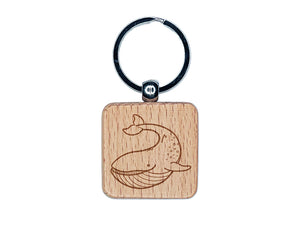 Gentle Blue Whale Engraved Wood Square Keychain Tag Charm