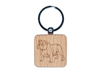 Gentle English Bulldog Pet Dog Engraved Wood Square Keychain Tag Charm