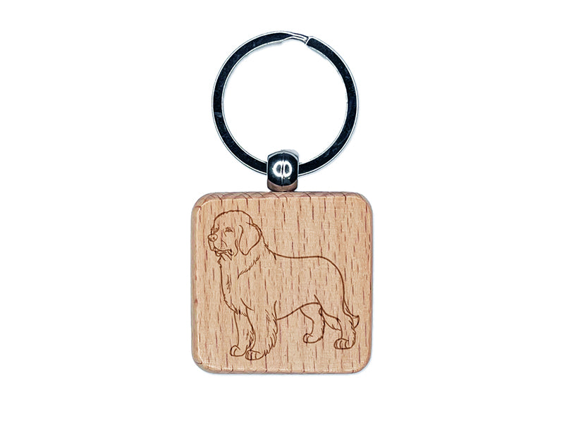 Gentle Newfoundland Pet Dog Engraved Wood Square Keychain Tag Charm