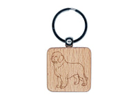 Gentle Newfoundland Pet Dog Engraved Wood Square Keychain Tag Charm