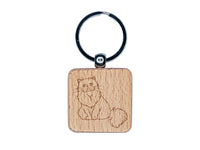 Gentle Persian Cat Engraved Wood Square Keychain Tag Charm