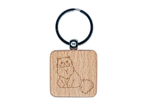 Gentle Persian Cat Engraved Wood Square Keychain Tag Charm