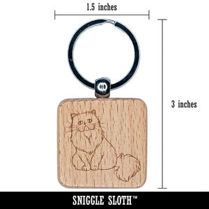 Gentle Persian Cat Engraved Wood Square Keychain Tag Charm