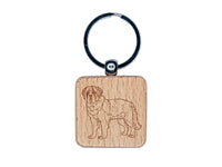 Gentle St. Bernard Pet Dog Engraved Wood Square Keychain Tag Charm
