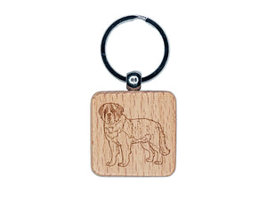 Gentle St. Bernard Pet Dog Engraved Wood Square Keychain Tag Charm
