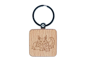 Gentle Maine Coon Cat Engraved Wood Square Keychain Tag Charm