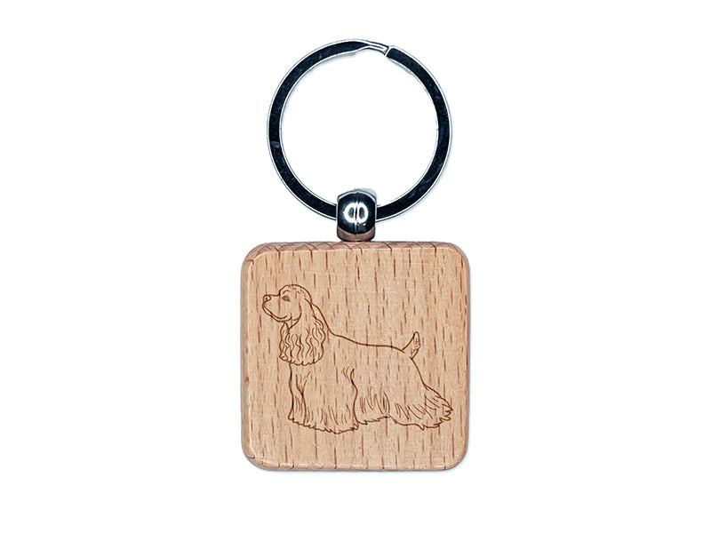 Good-Natured Cocker Spaniel Pet Dog Engraved Wood Square Keychain Tag Charm