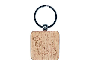 Good-Natured Cocker Spaniel Pet Dog Engraved Wood Square Keychain Tag Charm