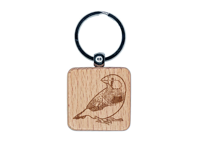 Happy Zebra Finch Bird Engraved Wood Square Keychain Tag Charm