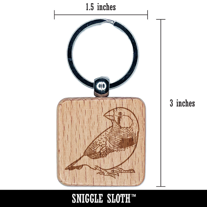 Happy Zebra Finch Bird Engraved Wood Square Keychain Tag Charm