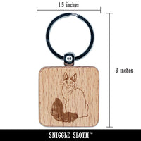 Loving Turkish Van Cat Engraved Wood Square Keychain Tag Charm
