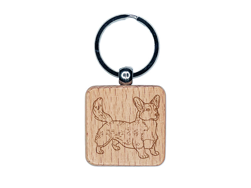 Loyal Cardigan Welsh Corgi Pet Dog Engraved Wood Square Keychain Tag Charm