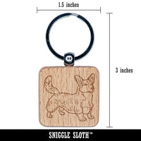 Loyal Cardigan Welsh Corgi Pet Dog Engraved Wood Square Keychain Tag Charm